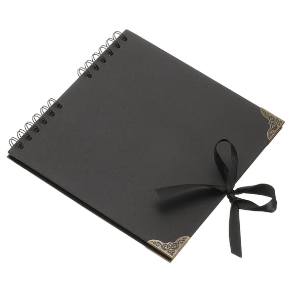 Uxcell Scrapbook Photo Albums, 8x8 Inch 60 Pages with Ribbon Protector, Black, 1 Pcs