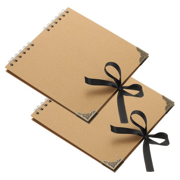 Uxcell Scrapbook Photo Albums, 8x8 Inch 80 Pages with Ribbon Protector, Khaki, 2 Pcs