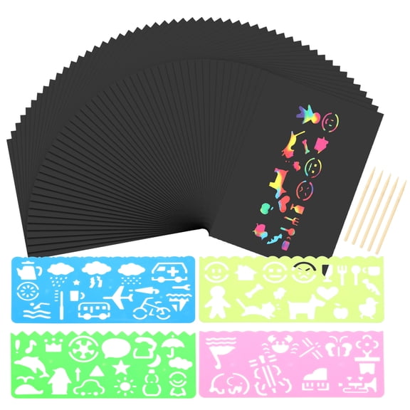 Uxcell Scratch Art Paper Set Include 200Pcs Scratch Off Paper&Wooden Stylus&Stencil
