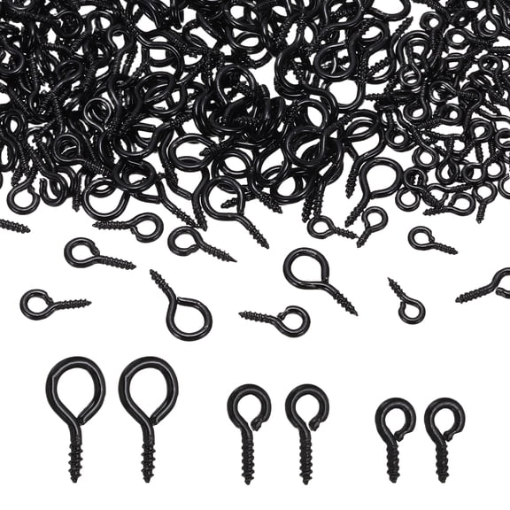 Uxcell Screw Eye Pins Set, 600Pcs 3 Size Metal Threaded Small Eye Pin Clasp Hooks Mini Hoop Peg Self Tapping Screw for Jewelry Making DIY Art Crafts Bead Charms, Black