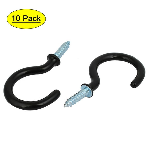 Uxcell Screw-in Open Cup Ceiling Hooks Hangers 1-1/2 Inch Plastic Coated Black 10pcs