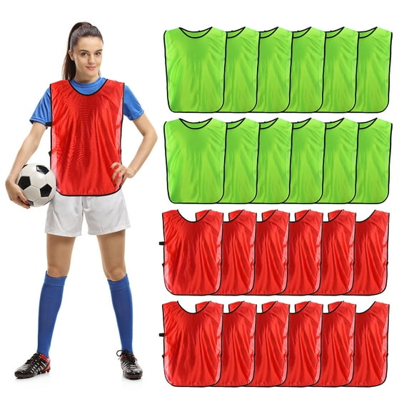 Uxcell Scrimmage Training Vest Soccer Pennies Jersey Team Pinnies Youth Football Practice Jerseys Green, Red