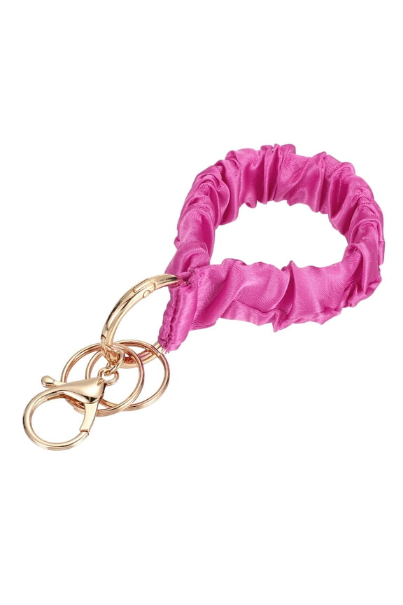 Scrunchie Keychain Wristlet, Stretchy Removable Scrunchie Lanyard Bracelet Key Chain Multifunctional Cute Elastic Wrist Holder for Women Girl-(Pink)