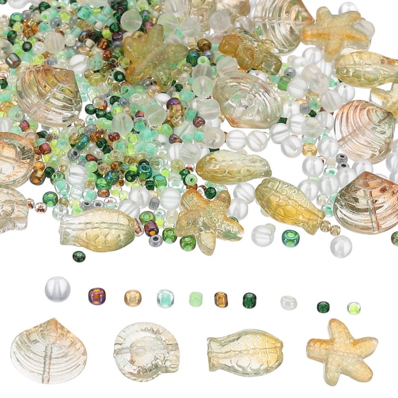 Uxcell Sea Crystal Glass Beads, 20 Pack Ocean Animal Beads Glass Spacer Bead Starfish Shell Fish Snail, Brown Green