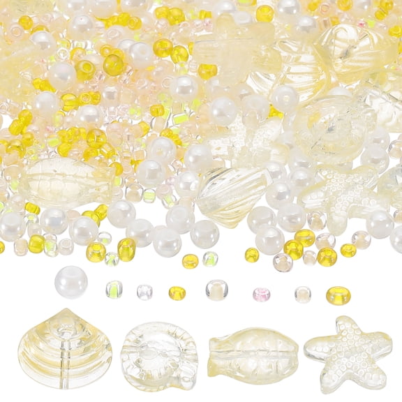 Uxcell Sea Crystal Glass Beads, 20 Pack Ocean Animal Beads Glass Spacer Bead Starfish Shell Fish Snail, Yellow