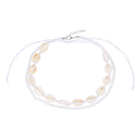 Uxcell Sea Shell Necklace for Women, Handmade Summer Bead Beach Shell Charm Braided Rope Bead Necklace Layered Adjustable Boho Beach Jewelry for Vacation Gift (White, Pack of 2)