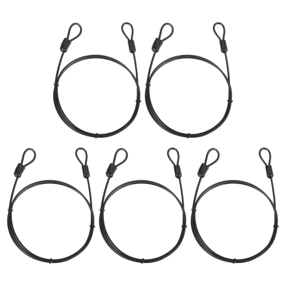 Uxcell Security Cable (3.3ft x 3/32", Gray)(5 Pcs) Braided Stainless Steel Safety Cable Wire Ropes Luggage Lock with Double Loops, Suit for - Suitcase/Bicycle/Cabinets