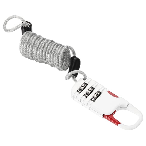 Uxcell Security Cable with 3Digit Combination Locks, (3.12ft x 3/25", White), Braided Stainless Steel Safety Cable Wire Rope with Double Loop, Suit for Suitcase/Bicycle/Cabinets