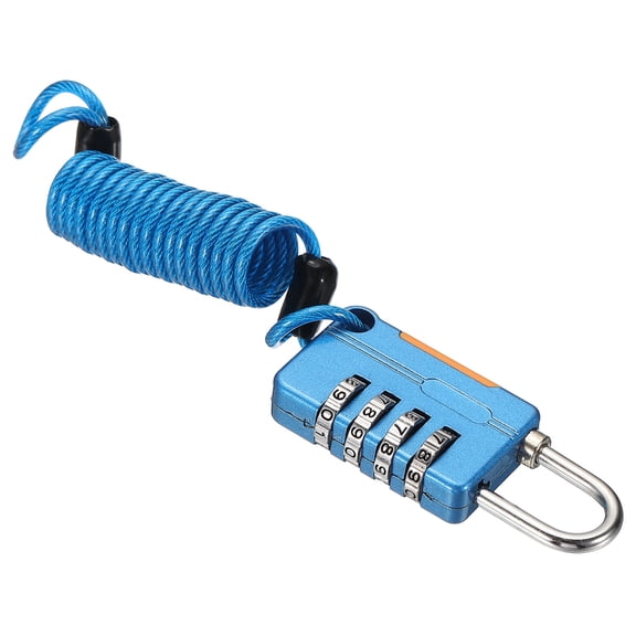Uxcell Security Cable with 4Digit Combination Locks, (2.95ft x 3/25", Blue), Braided Stainless Steel Safety Cable Wire Rope with Double Loop, Suit for Suitcase/Bicycle/Cabinets