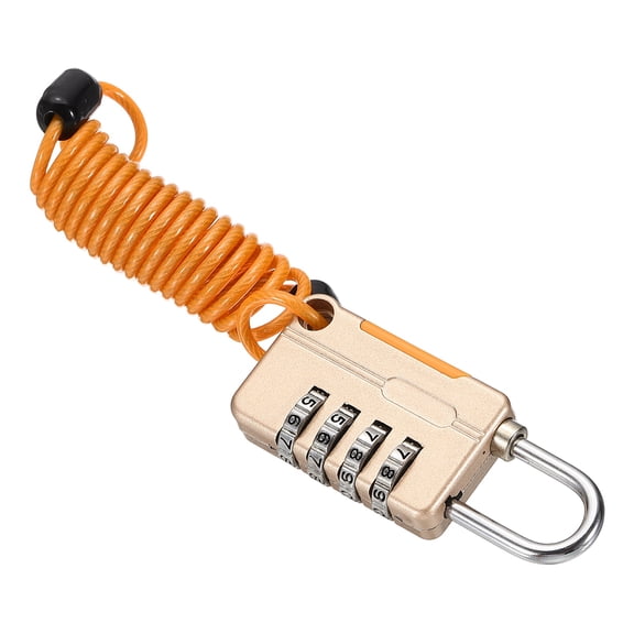 Uxcell Security Cable with 4Digit Combination Locks, (2.95ft x 3/25", Gold), Braided Stainless Steel Safety Cable Wire Rope with Double Loop, Suit for Suitcase/Bicycle/Cabinets