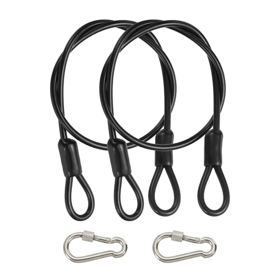 Uxcell Security Cable, Braided Stainless Steel Coated Safety Wire Rope with Double Loop for Travel Luggage Bicycle Lock Cable Black 2 ft x 3/16"(4mm)