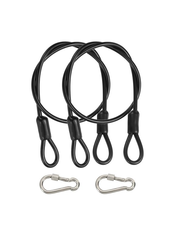 Security Cable, Braided Stainless Steel Coated Safety Wire Rope with Double Loop for Travel Luggage Bicycle Lock Cable Black 2 ft x 3/16"(4mm)