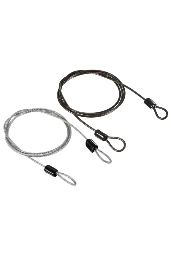 Security Cable Coated Spring Rope with Loop 0.1 inch x 3.28ft (Dia.*L) Black, Transparent 2Pcs