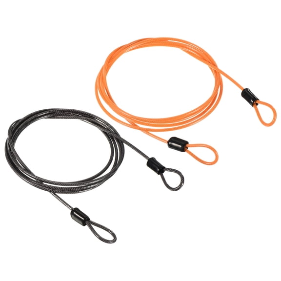 Uxcell Security Cable Coated Spring Rope with Loop 0.1 inch x 4.92ft (Dia.*L) Black,Orange 2Pcs