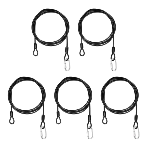 Uxcell Security Cable Lock (1/8" Dia 4.9ft, Black)(5 Set) Vinyl Coated 304 Stainless Steel Double Loop Flexible Wire Rope Safety Cable with Quick Links Locking Connectors