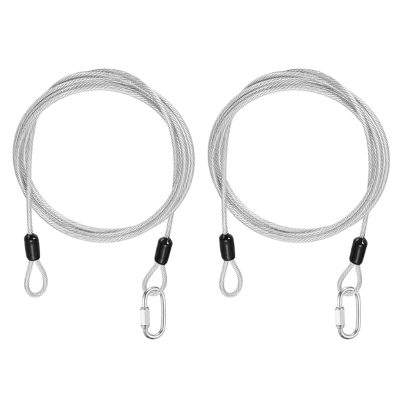 Uxcell Security Cable Lock (1/8" Dia 4.9ft, Clear)(2 Set) Vinyl Coated 304 Stainless Steel Double Loop Flexible Wire Rope Safety Cable with Quick Links Locking Connectors