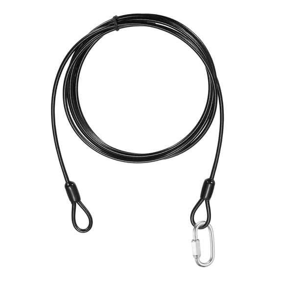 Uxcell Security Cable Lock (1/8" Dia 6.6ft, Black) Vinyl Coated 304 Stainless Steel Double Loop Flexible Wire Rope Safety Cable with Quick Links Locking Connectors