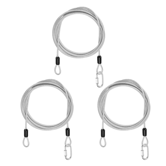 Uxcell Security Cable Lock (1/8" Dia 6.6ft, Clear)(3 Set) Vinyl Coated 304 Stainless Steel Double Loop Flexible Wire Rope Safety Cable with Quick Links Locking Connectors