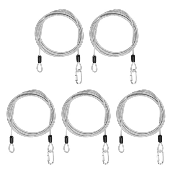 Uxcell Security Cable Lock (1/8" Dia 6.6ft, Clear)(5 Set) Vinyl Coated 304 Stainless Steel Double Loop Flexible Wire Rope Safety Cable with Quick Links Locking Connectors