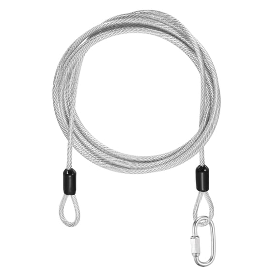 Uxcell Security Cable Lock (1/8" Dia 6.6ft, Clear) Vinyl Coated 304 Stainless Steel Double Loop Flexible Wire Rope Safety Cable with Quick Links Locking Connectors