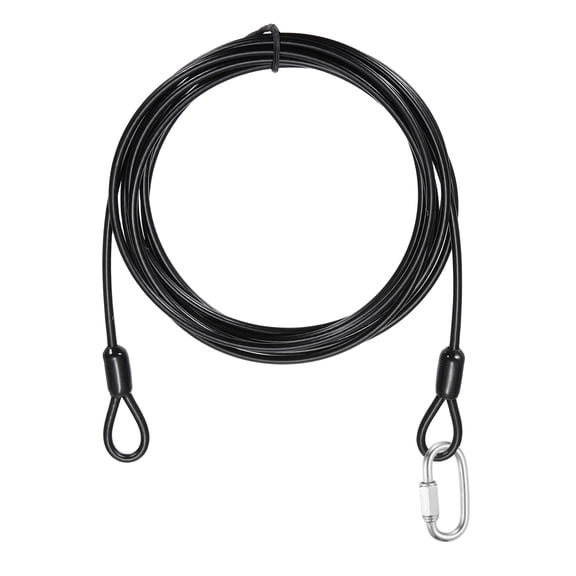 Uxcell Security Cable Lock (1/8" Dia 8.2ft, Black) Vinyl Coated 304 Stainless Steel Double Loop Flexible Wire Rope Safety Cable with Quick Links Locking Connectors