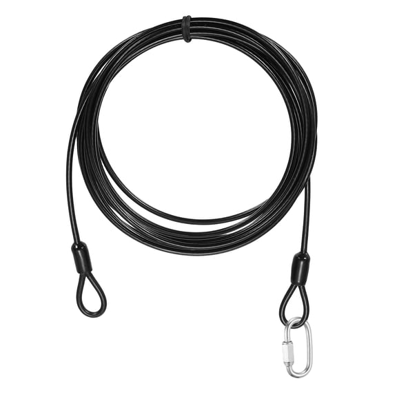 Uxcell Security Cable Lock (1/8" Dia 9.8ft, Black) Vinyl Coated 304 Stainless Steel Double Loop Flexible Wire Rope Safety Cable with Quick Links Locking Connectors