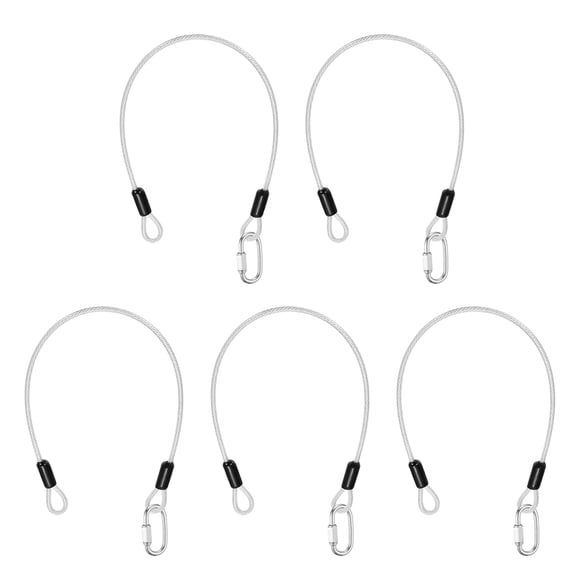 Uxcell Security Cable Lock (3/16" Dia 1.6ft, Clear)(5 Set) Vinyl Coated 304 Stainless Steel Double Loop Flexible Wire Rope Safety Cable with Quick Links Locking Connectors