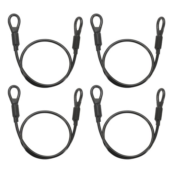 Uxcell Security Cable Lock (3/16" Dia 2ft, Black)(4Pcs) Vinyl Coated Galvanized Steel Flexible Wire Rope Safety Cable Luggage Lock with Double Loops Suit for - Outdoor/Travel/Hanging
