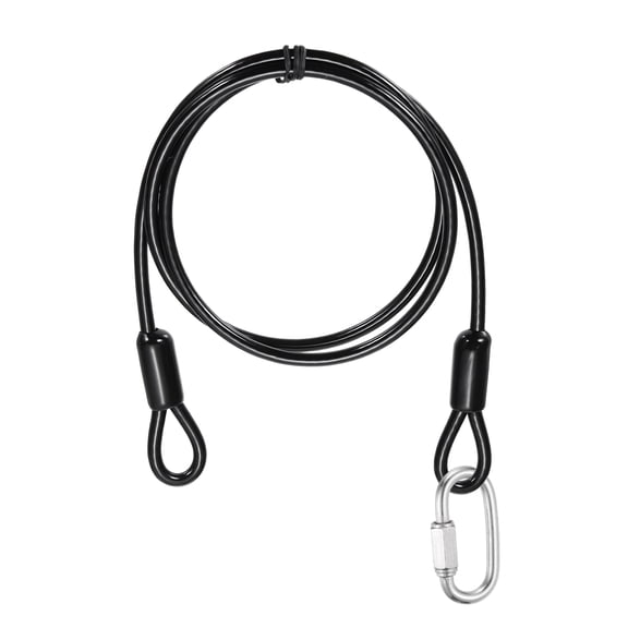 Uxcell Security Cable Lock (3/16" Dia 3.3ft, Black) Vinyl Coated 304 Stainless Steel Double Loop Flexible Wire Rope Safety Cable with Quick Links Locking Connectors