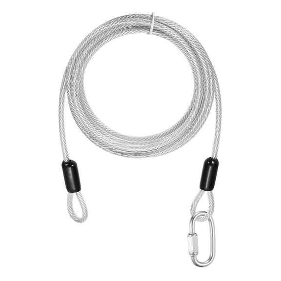 Uxcell Security Cable Lock (3/16" Dia 8.2ft, Clear) Vinyl Coated 304 Stainless Steel Double Loop Flexible Wire Rope Safety Cable with Quick Links Locking Connectors