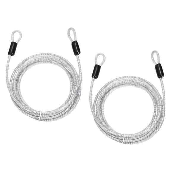 Uxcell Security Cable Lock (3/16" Dia 9.8ft 132lb Load Capacity, Clear)(2 Pcs) Vinyl Coated Stainless Steel Flexible Wire Rope Safety Cable Luggage Lock with Double Loops
