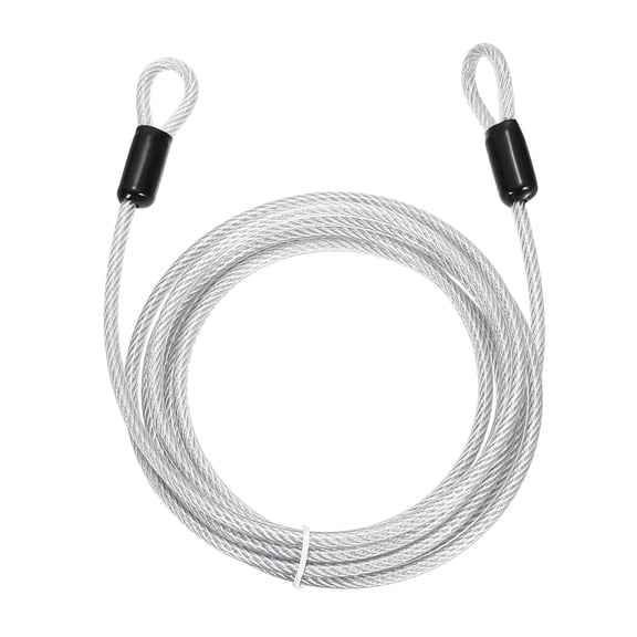 Uxcell Security Cable Lock (3/16" Dia 9.8ft 132lb Load Capacity, Clear) Vinyl Coated Stainless Steel Flexible Wire Rope Safety Cable Luggage Lock with Double Loops