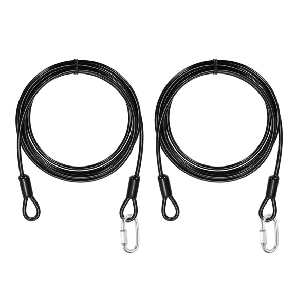 Uxcell Security Cable Lock (3/16" Dia 9.8ft, Black)(2 Set) Vinyl Coated 304 Stainless Steel Double Loop Flexible Wire Rope Safety Cable with Quick Links Locking Connectors