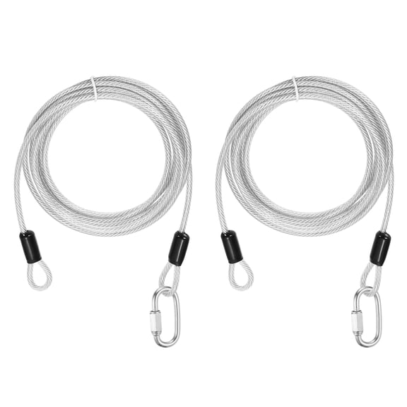 Uxcell Security Cable Lock (3/16" Dia 9.8ft, Clear)(2 Set) Vinyl Coated 304 Stainless Steel Double Loop Flexible Wire Rope Safety Cable with Quick Links Locking Connectors