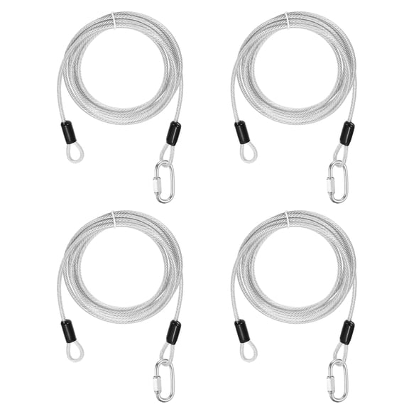 Uxcell Security Cable Lock (3/16" Dia 9.8ft, Clear)(4 Set) Vinyl Coated 304 Stainless Steel Double Loop Flexible Wire Rope Safety Cable with Quick Links Locking Connectors