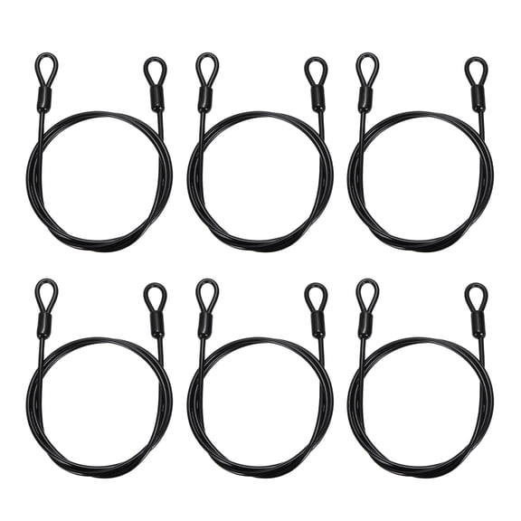 Uxcell Security Cable Lock (5/32" Dia 3.3ft 70lb Load Capacity, Black)(6 Pcs) Vinyl Coated Stainless Steel Flexible Wire Rope Safety Cable Luggage Lock with Double Loops