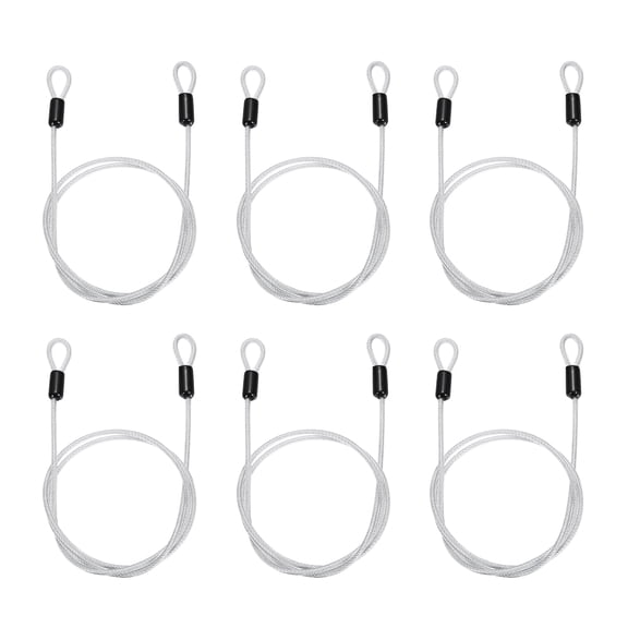 Uxcell Security Cable Lock (5/32" Dia 3.3ft 70lb Load Capacity, Clear)(6 Pcs) Vinyl Coated Stainless Steel Flexible Wire Rope Safety Cable Luggage Lock with Double Loops