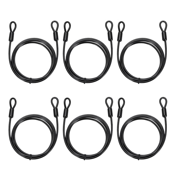 Uxcell Security Cable Lock (5/32" Dia 4.9ft 70lb Load Capacity, Black)(6 Pcs) Vinyl Coated Stainless Steel Flexible Wire Rope Safety Cable Luggage Lock with Double Loops