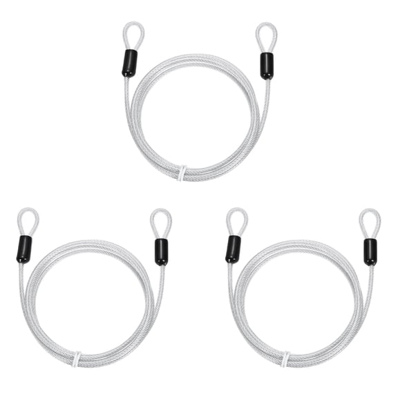 Uxcell Security Cable Lock (5/32" Dia 4.9ft 70lb Load Capacity, Clear)(3 Pcs) Vinyl Coated Stainless Steel Flexible Wire Rope Safety Cable Luggage Lock with Double Loops