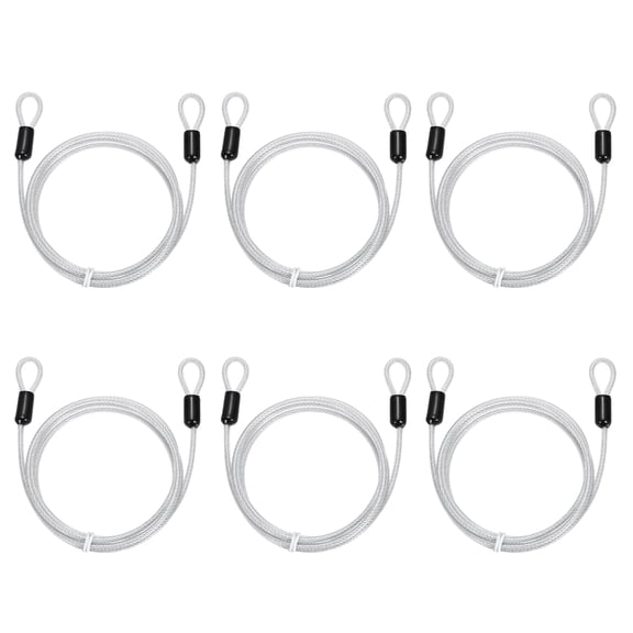 Uxcell Security Cable Lock (5/32" Dia 4.9ft 70lb Load Capacity, Clear)(6 Pcs) Vinyl Coated Stainless Steel Flexible Wire Rope Safety Cable Luggage Lock with Double Loops