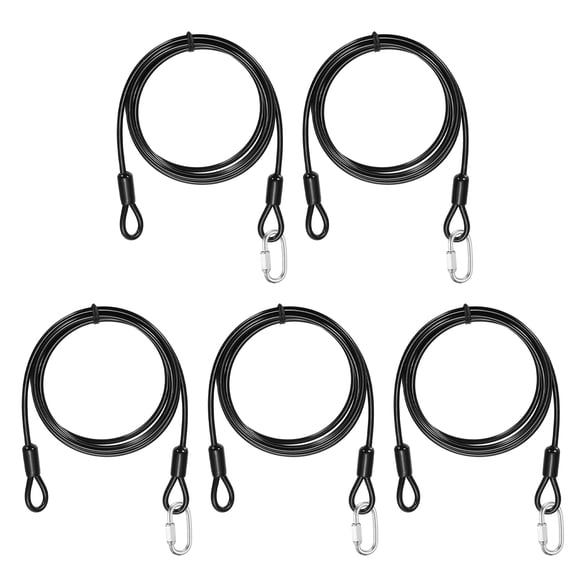 Uxcell Security Cable Lock (5/32" Dia 4.9ft, Black)(5 Set) Vinyl Coated 304 Stainless Steel Double Loop Flexible Wire Rope Safety Cable with Quick Links Locking Connectors