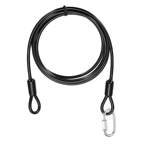 Uxcell Security Cable Lock (5/32" Dia 4.9ft, Black) Vinyl Coated 304 Stainless Steel Double Loop Flexible Wire Rope Safety Cable with Quick Links Locking Connectors