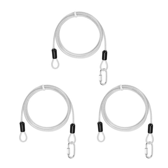 Uxcell Security Cable Lock (5/32" Dia 4.9ft, Clear)(3 Set) Vinyl Coated 304 Stainless Steel Double Loop Flexible Wire Rope Safety Cable with Quick Links Locking Connectors