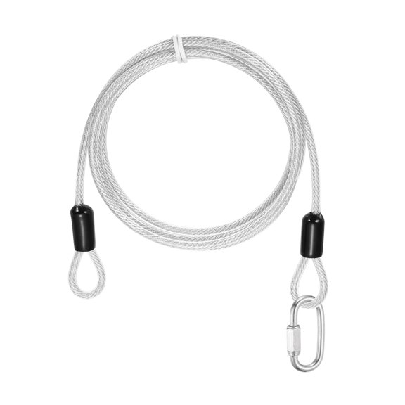 Uxcell Security Cable Lock (5/32" Dia 4.9ft, Clear) Vinyl Coated 304 Stainless Steel Double Loop Flexible Wire Rope Safety Cable with Quick Links Locking Connectors