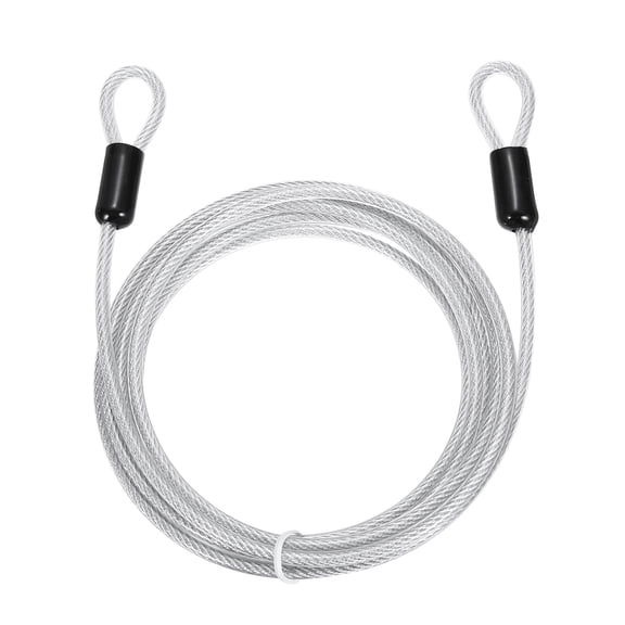 Uxcell Security Cable Lock (5/32" Dia 8.2ft 70lb Load Capacity, Clear) Vinyl Coated Stainless Steel Flexible Wire Rope Safety Cable Luggage Lock with Double Loops