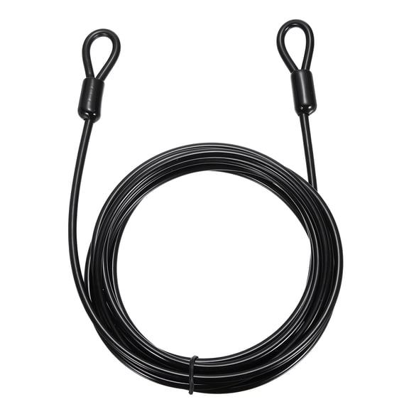 Uxcell Security Cable Lock (5/32" Dia 9.8ft 70lb Load Capacity, Black) Vinyl Coated Stainless Steel Flexible Wire Rope Safety Cable Luggage Lock with Double Loops