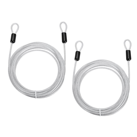 Uxcell Security Cable Lock (5/32" Dia 9.8ft 70lb Load Capacity, Clear)(2 Pcs) Vinyl Coated Stainless Steel Flexible Wire Rope Safety Cable Luggage Lock with Double Loops