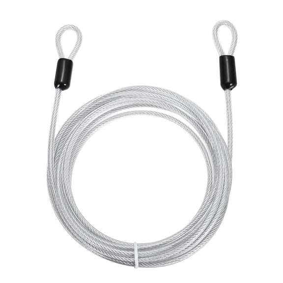 Uxcell Security Cable Lock (5/32" Dia 9.8ft 70lb Load Capacity, Clear) Vinyl Coated Stainless Steel Flexible Wire Rope Safety Cable Luggage Lock with Double Loops
