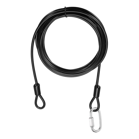 Uxcell Security Cable Lock (5/32" Dia 9.8ft, Black) Vinyl Coated 304 Stainless Steel Double Loop Flexible Wire Rope Safety Cable with Quick Links Locking Connectors