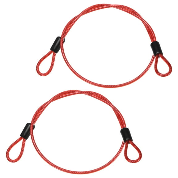 Uxcell Security Cable with Loops [2Pcs] - 1.64ft / 19.7 Inch Stainless Steel Luggage Lock Safety Cable Use For Bikes & Luggage - [Red]